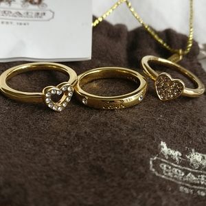 💛Coach gold plated silver sterling pavé heart rings✨